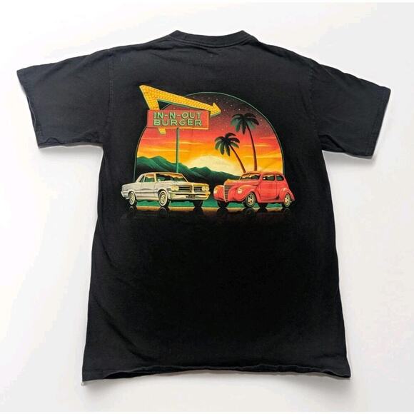 In-N-Out Burger Las Vegas LV Classic Cars Hot Rod T Shirt Sunset Palm Trees Sz S - Picture 1 of 5